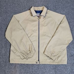 Vintage 80s Mighty Mac Out O’ Gloucester Drizzler Jacket Tan Blue USA XL Sailing
